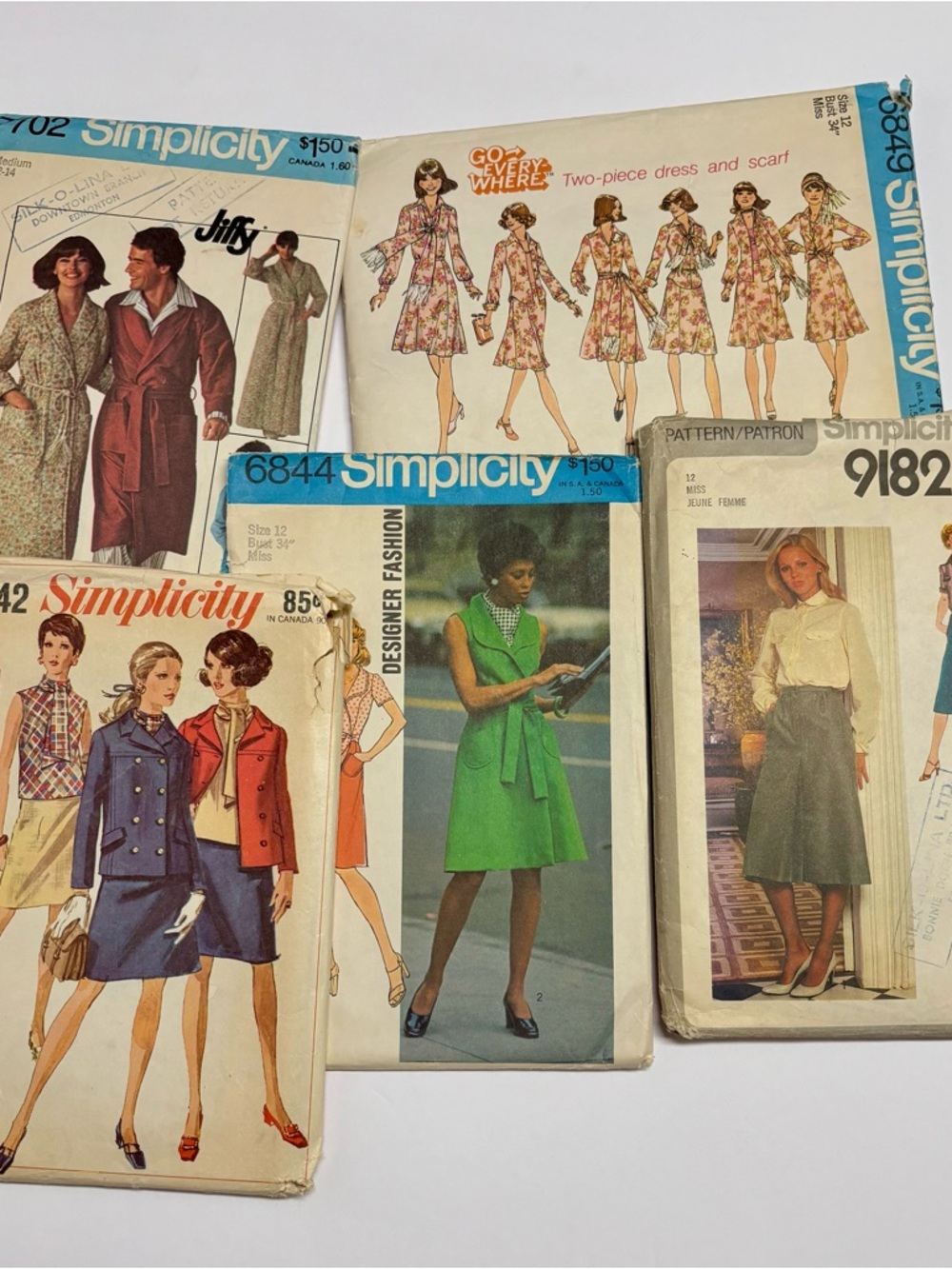 Simplicity Assorted Vintage Patterns - Green, Blue, Red, Cream